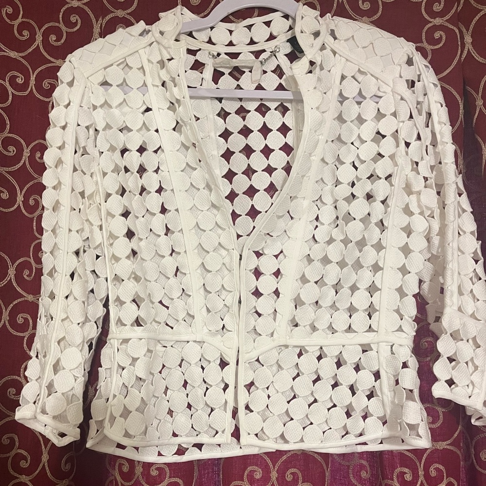 White Eyelet Blazer 3/4 Sleeve Size 2